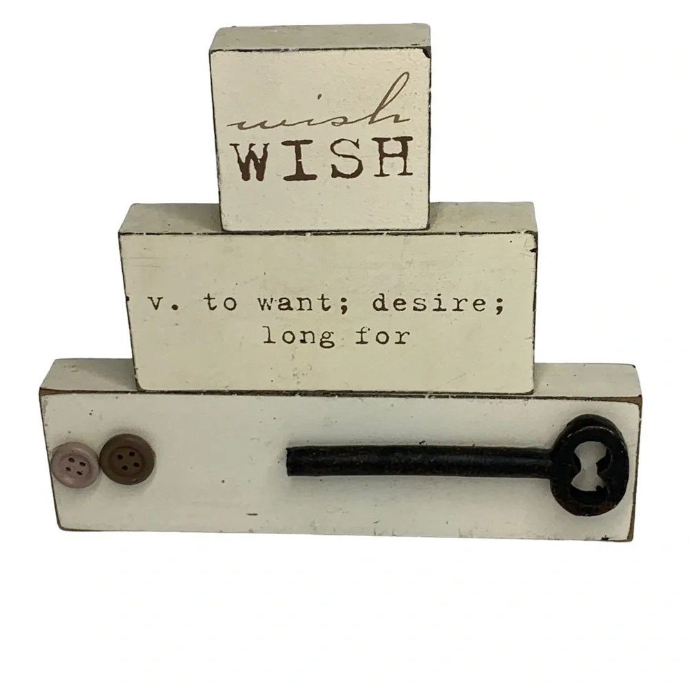 “Wish” Distressed Wooden Home Decor with a Black Key
